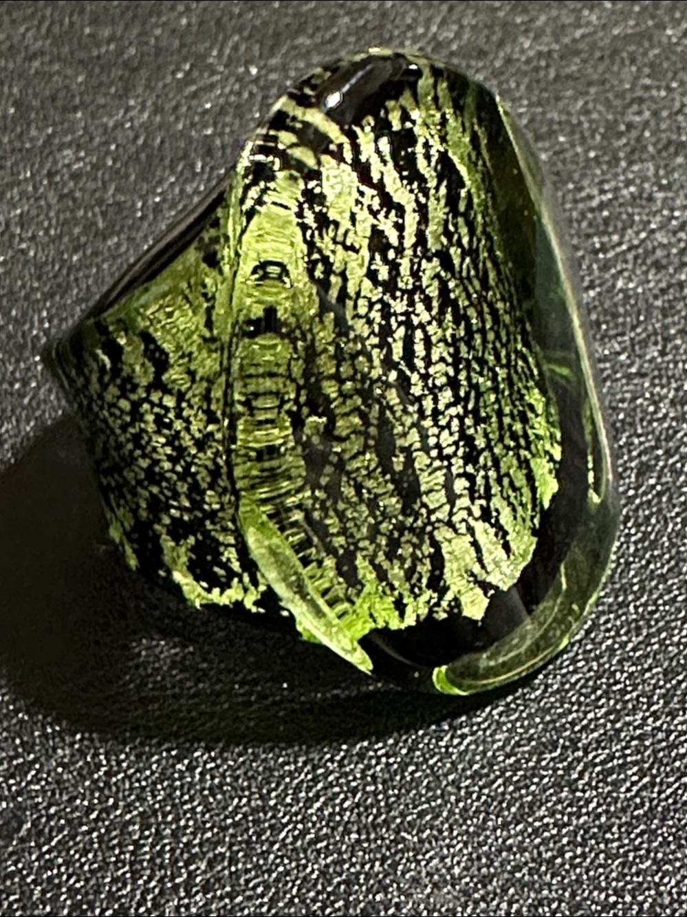 Murano Signed Green Art Glass Statement Ring